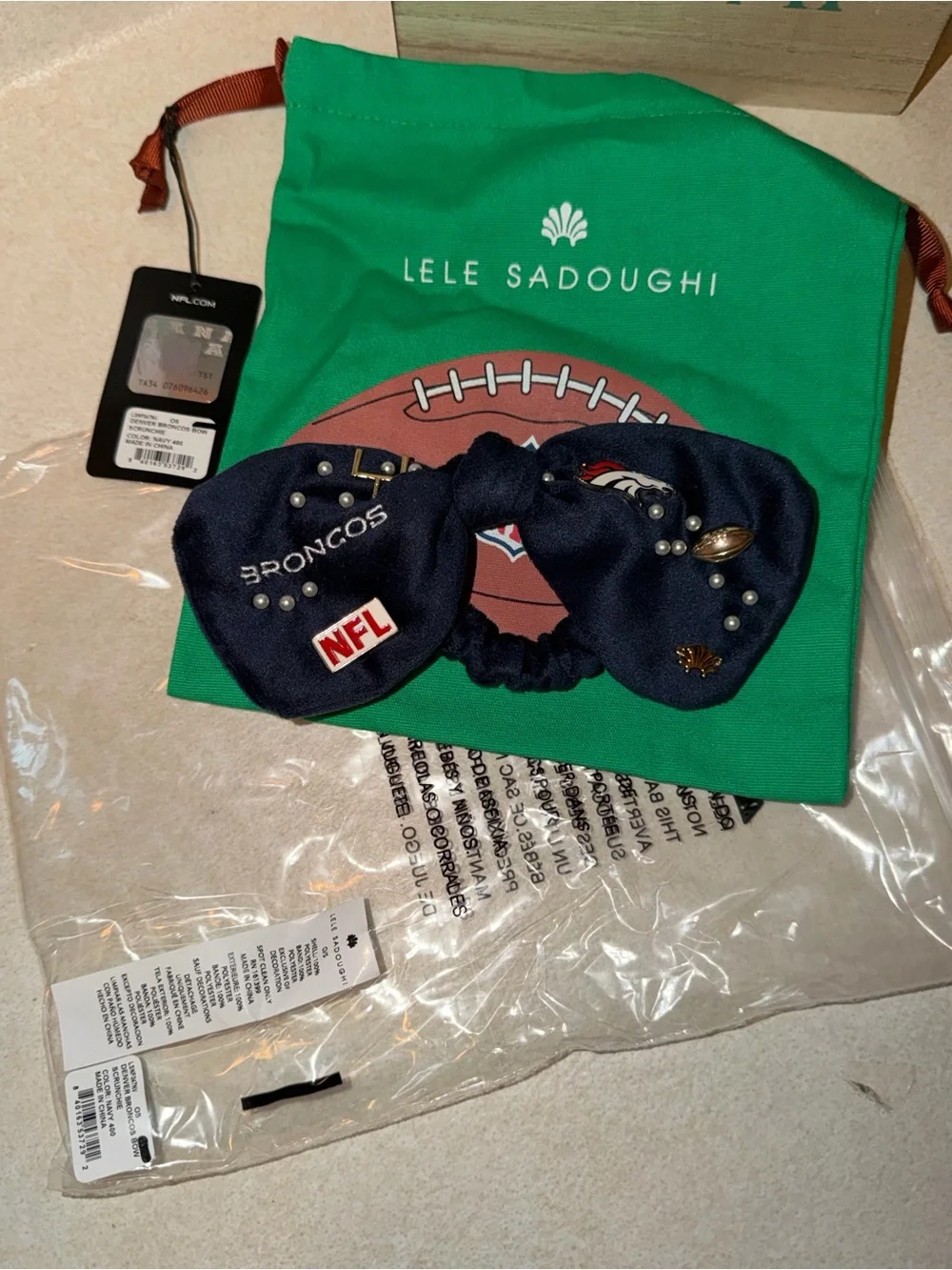 Lele Sadoughi Denver Broncos Bow Scrunchie